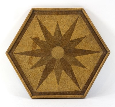 Lot 389 - A star inlaid hexagonal tray in various woods,...