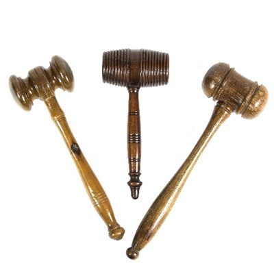 Lot 391 - A turned wooden gavel with barrel head, 16cm...