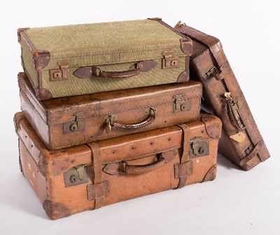 Lot 425 - Three leather suitcases and a hessian covered...