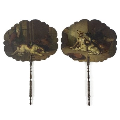 Lot 430 - A pair of Victorian papier-m?ch?© hand screens,...