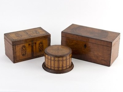 Lot 445 - A George III satinwood and feather banded tea...