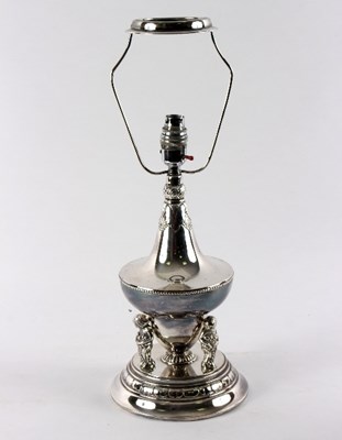 Lot 456 - A white metal table lamp, of baluster form...