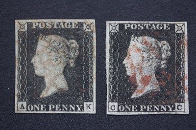 Lot 505 - Great Britain 1840 1d black, lettered AK, CC,...