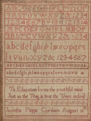 Lot 649 - A small alphabet sampler worked by Jacintha...