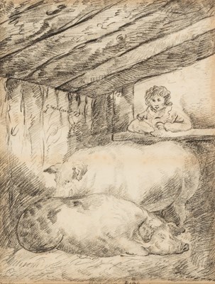 Lot 810 - After George Morland/Boy and Pigs/inscribed...