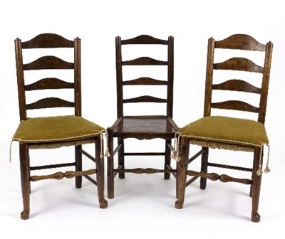 Lot 947 - A pair of 19th Century rush seat ladder back...