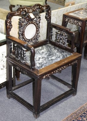 Lot 1007 - A pair of Chinese hardwood armchairs with...