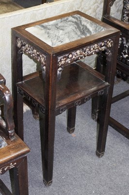 Lot 1008 - A Chinese hardwood two-tier table with marble...