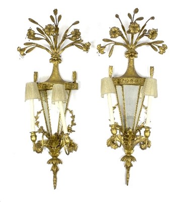 Lot 1028 - A pair of giltwood and gesso two-branch wall...