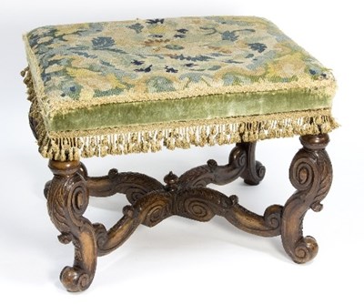 Lot 1090 - A 19th Century carved framed stool, the...