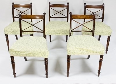 Lot 1138 - Five Regency mahogany dining chairs with X splats