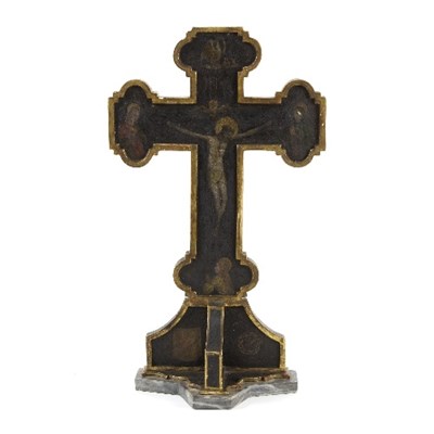 Lot 1174 - A 19th Century painted crucifix on a polished...