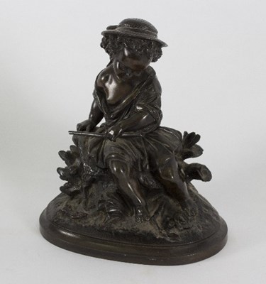 Lot 1177 - A 19th Century bronze figure of a child seated...