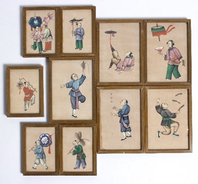 Lot 2 - Ten 19th Century Chinese rice paper pictures,...