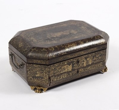 Lot 9 - A late 18th Century black and gold lacquer...