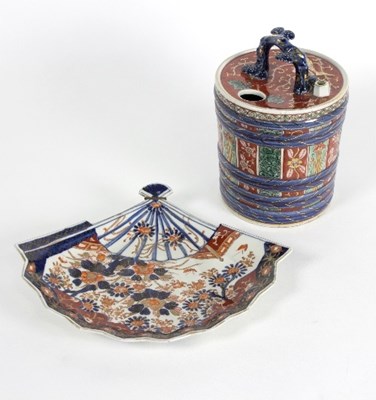 Lot 41 - A Japanese Imari porcelain dish shaped as an...