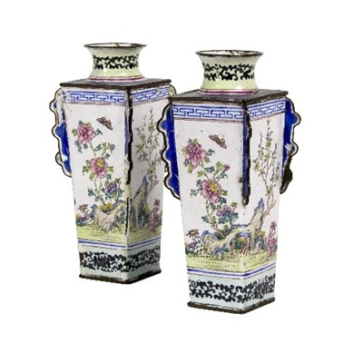 Lot 48 - A pair of Canton enamel vases, 19th Century,...