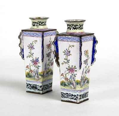 Lot 48 - A pair of Canton enamel vases, 19th Century,...