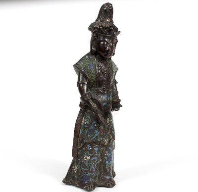 Lot 50 - A Chinese bronze and champlev?© enamel figure...