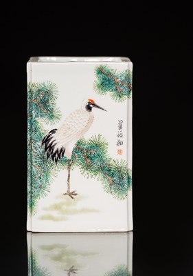 Lot 70 - A Chinese porcelain square section vase with...