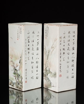 Lot 71 - A pair of Chinese porcelain square section...