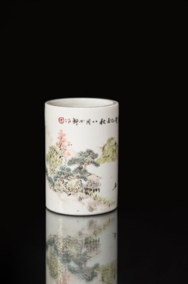 Lot 90 - A Chinese porcelain cylindrical brush pot,...