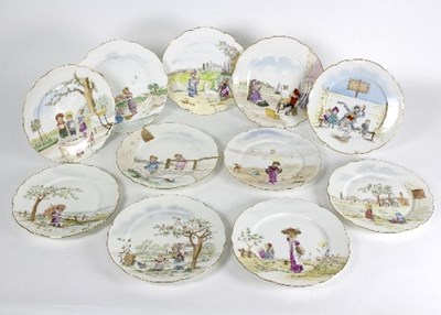 Lot 100 - Eleven nursery plates, decorated childhood...