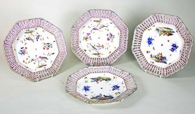 Lot 130 - Two pairs of German porcelain reticulated cake...