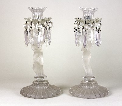 Lot 140 - A pair of Baccarat glass lustres, each with...