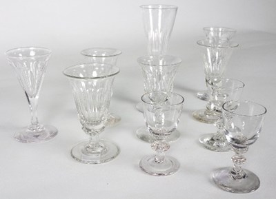 Lot 144 - Seven Georgian drinking glasses with faceted...