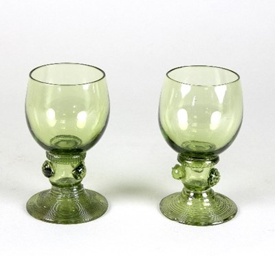 Lot 152 - Two green glass roemers, perhaps English circa...