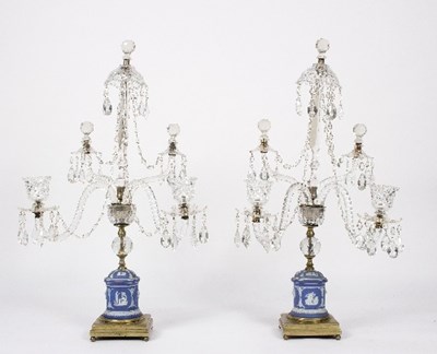 Lot 153 - A pair of 19th Century cut glass table lustres...