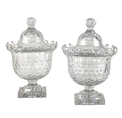 Lot 164 - A pair of Irish lidded bowls with diamond cuts,...