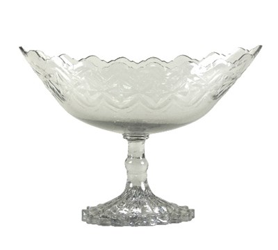 Lot 165 - An Irish glass pedestal bowl, navette shaped...