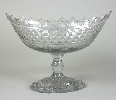 Lot 171 - An Irish glass pedestal bowl, navette shaped...