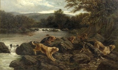 Lot 280 - William Earl/The Otter Hunt/oil on canvas,...