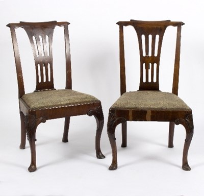 Lot 360 - A pair of George I walnut single chairs with...