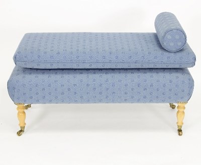 Lot 387 - A blue upholstered stool on turned legs with...