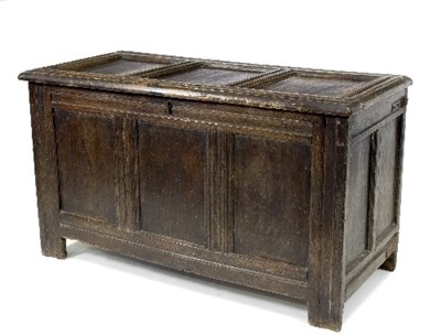 Lot 398 - A late 17th Century oak coffer, the triple...