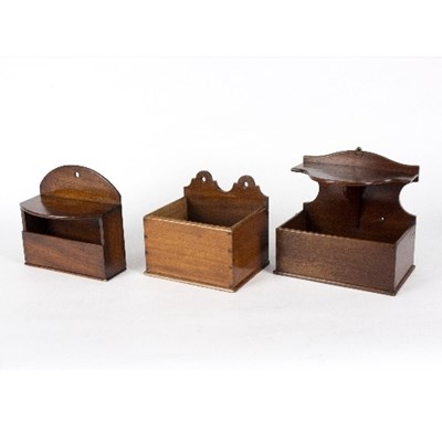 Lot 440 - Four mahogany wall pockets, 26cm wide, 22cm...