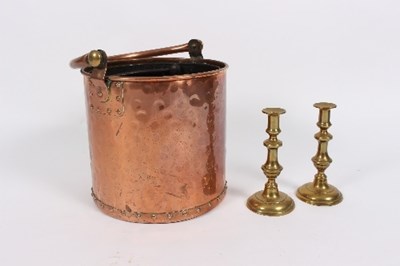 Lot 461 - A copper milk pail and a pair of brass...