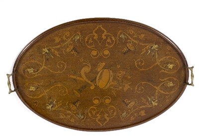 Lot 464 - An Edwardian mahogany oval tray inlaid musical...