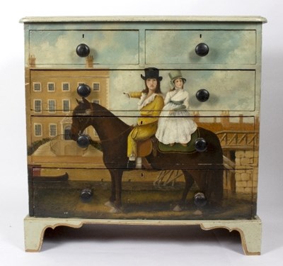 Lot 22 - A painted chest, of two short over three long...
