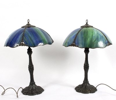 Lot 32 - A pair of Christopher Wray Tiffany style table...