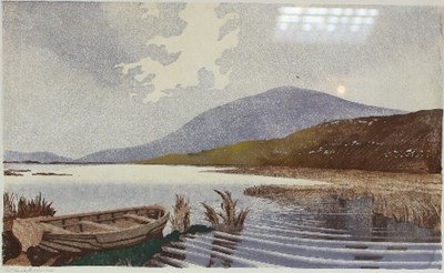 Lot 221 - Patience Galloway/Loch View/signed/lino cut,...