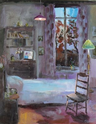 Lot 287 - Leon Goodman/The Bed/oil on board, 50cm x 40cm