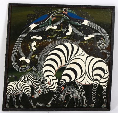 Lot 337 - R Y Jafary (Tanzanian 20th Century)/Zebras,...