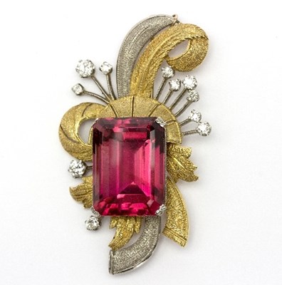 Lot 525 - A rubellite and diamond spray brooch, the...