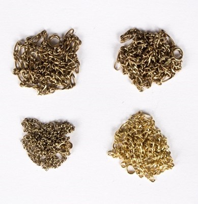 Lot 547 - Four 9ct gold chains, total gross weight...