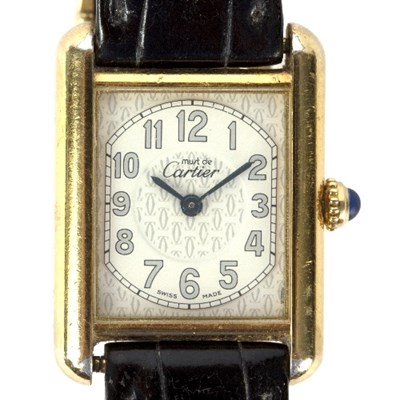 Lot 634 - A Must de Cartier tank wristwatch, silver case...